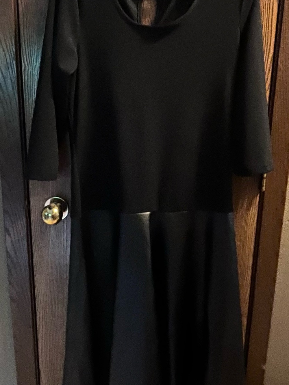 Ashley Stewart Black Long Sleeve Fit-and-Flare Dress Vegan leather skirt